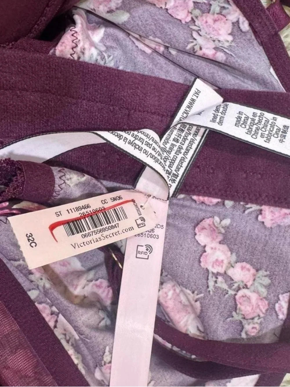 NWT Victoria’s Secret Dream Angels Burgundy Floral Lace Up Corset Bra Top Sz 32C - Picture 8 of 8